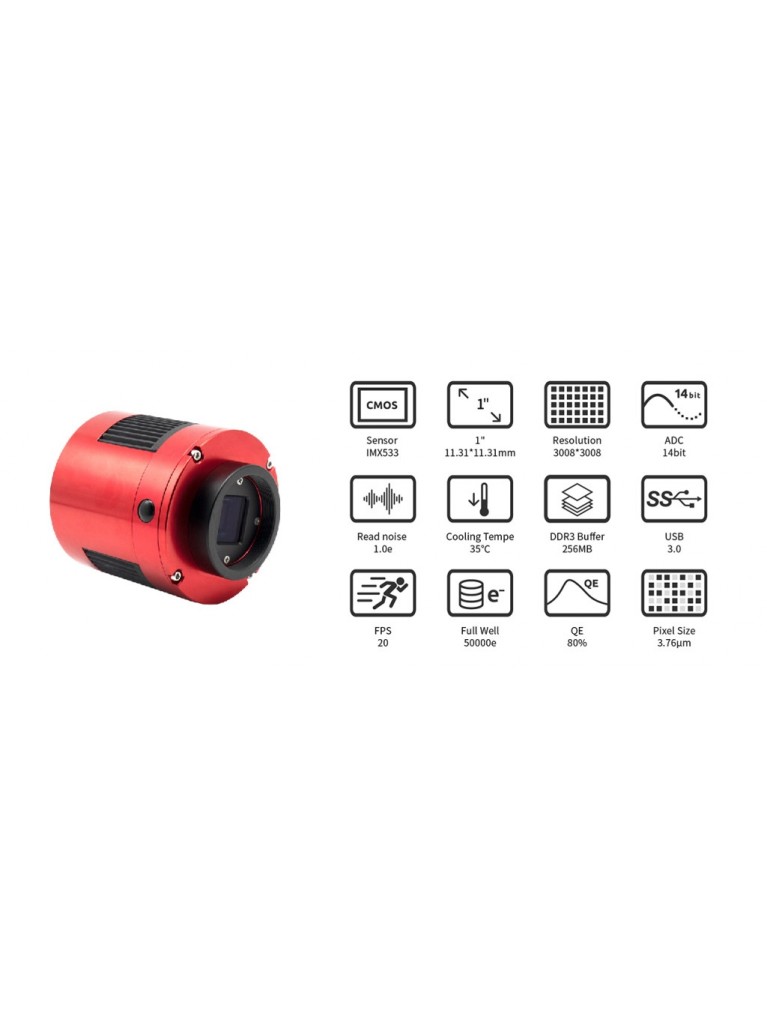 ZWO ASI533MC PRO COOLED COLOR CMOS ASTROPHOTOGRAPHY CAMERA
