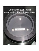 Close-up of Celestron 9" scopes manufactured before 2006 having standard 6-32 collimation screws and needing Bob's Knobs set #BKC9 instead of this set.