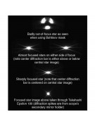 Images showing how the Bahtinov mask changes a star's diffraction pattern as the focus changes.